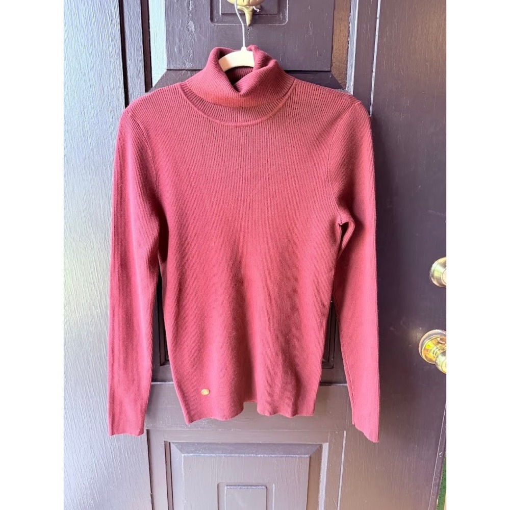Lauren Ralph Lauren Black Label Burgundy Ribbed Turtleneck Sweater Pullover L